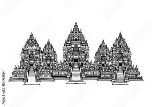 Prambanan Temple Complex Illustration – Historic Hindu Architecture of Java