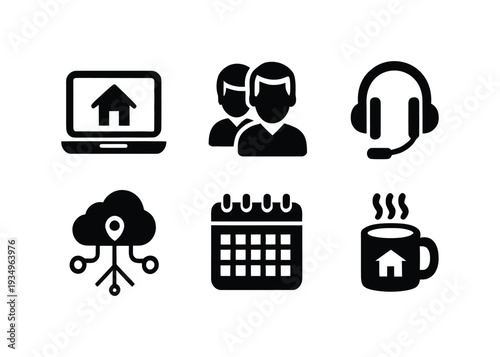 Modern digital lifestyle vector icons showcasing remote work, home connectivity, online communication, and efficient planning tools for modern living