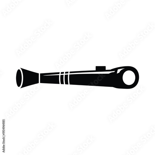 A simple black silhouette illustration of an antique cannon weapon