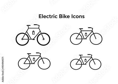 Collection of modern electric bicycle vector line icons for sustainable urban mobility and eco-friendly commuting solutions