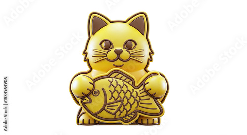 Yellow Cat with Fish Charm