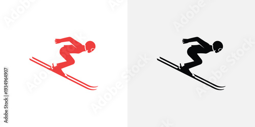 Skier silhouettes in red and black skiing sports winter sports