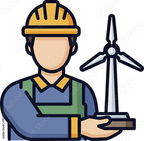 Engineer Holding Small Wind Turbine Model Representing Renewable Energy