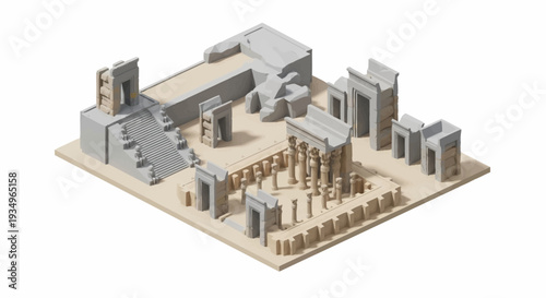 Isometric 3D Model of Ancient Greek or Roman Temple Complex.