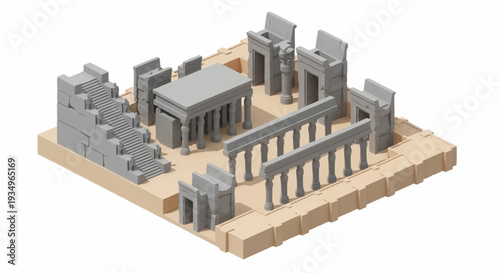 3D Isometric Ancient Greek Temple Ruins Model.