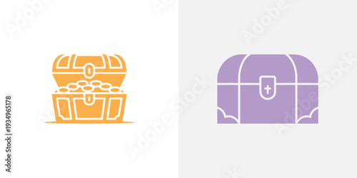 Two Treasure Chests Gold Coins and Medical Symbol purple