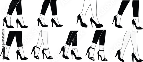 High heel walking cycle illustration, fashion footwear artwork, stylish stiletto design, elegant leg pose motif, trendy animation sketch, decorative fashion pattern