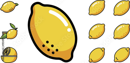 Fresh Yellow Lemon Fruit With Small Pieces Around