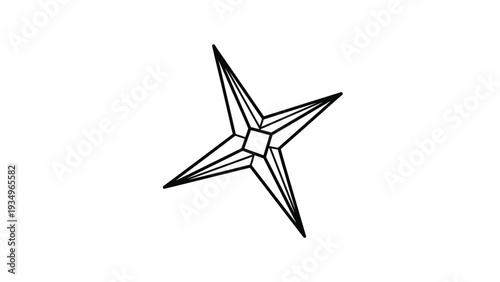 Geometric four pointed star symbol or compass rose shown in black and white line art with internal detailing.