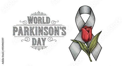 Parkinsons Day Awareness Ribbon Rose Illustration.