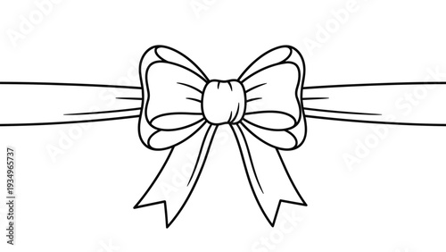 Basic ribbon bow with two loops and two tails shown in simple black and white line art on a white background.