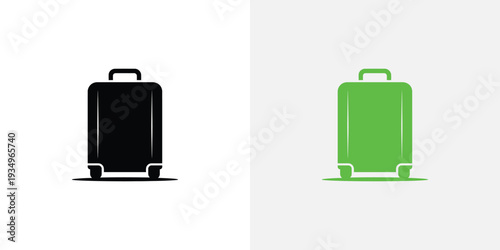 Black and green suitcase on white and gray background