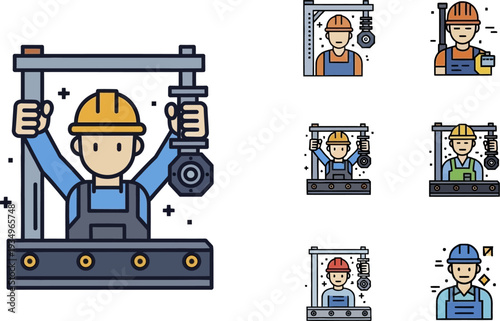 Factory Worker Operating Press Machine With Side Variations