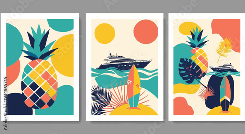 Vibrant Tropical Artwork Featuring Pineapples and Summer Elements.