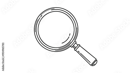 Minimalist black and white line art of a magnifying glass tool with a thick round frame and a short handle.