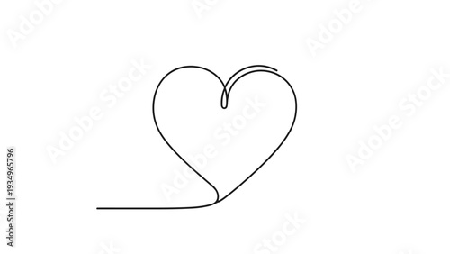 Minimalist continuous line drawing of a single heart shape extending from a long horizontal line on white.