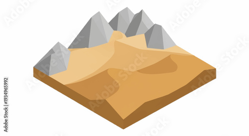 3D illustration of a desert landscape with rocky mountains.