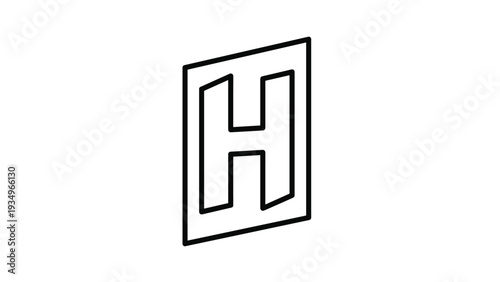 Bold black outline of a stylized capital letter H in a block font with a slightly slanted perspective for alphabet and typography design.