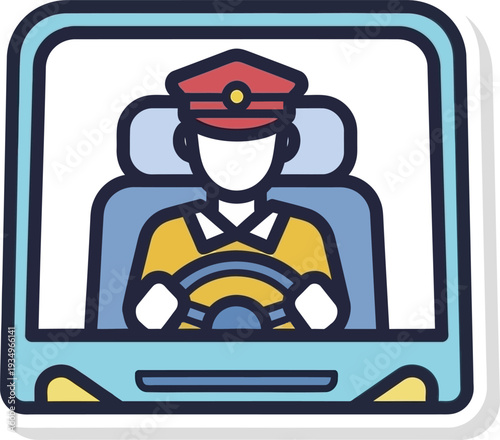 Bus Driver Viewed Through Front Window Frame