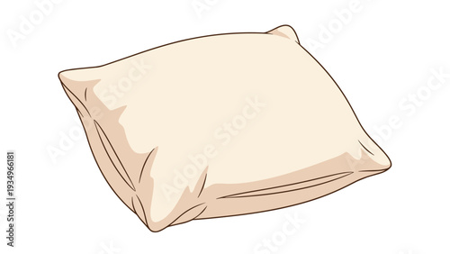 Soft and fluffy white bed pillow illustration with realistic shading and folds to represent comfort, sleep, and bedroom relaxation.