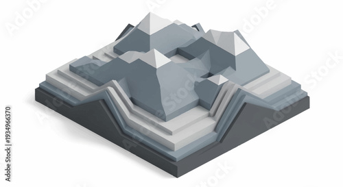 3D Isometric Mountain Landscape Model.