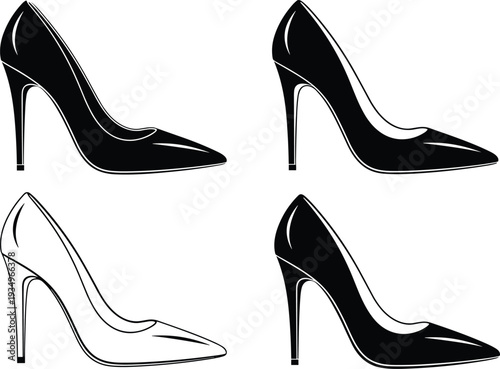 High heel shoe illustration, stiletto silhouette artwork, fashion footwear design, elegant pointed toe motif, stylish shoe sketch, trendy fashion pattern
