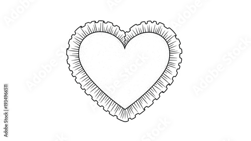 Vintage style textured heart illustration featuring a stippled shaded interior and a delicate white frilled or ruffled edge.