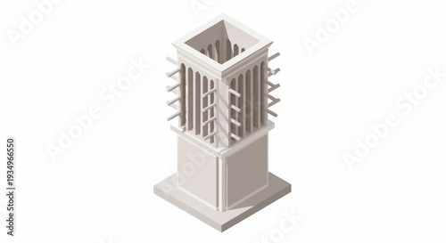 3D rendering of a minimalist architectural model with a square base and open top.