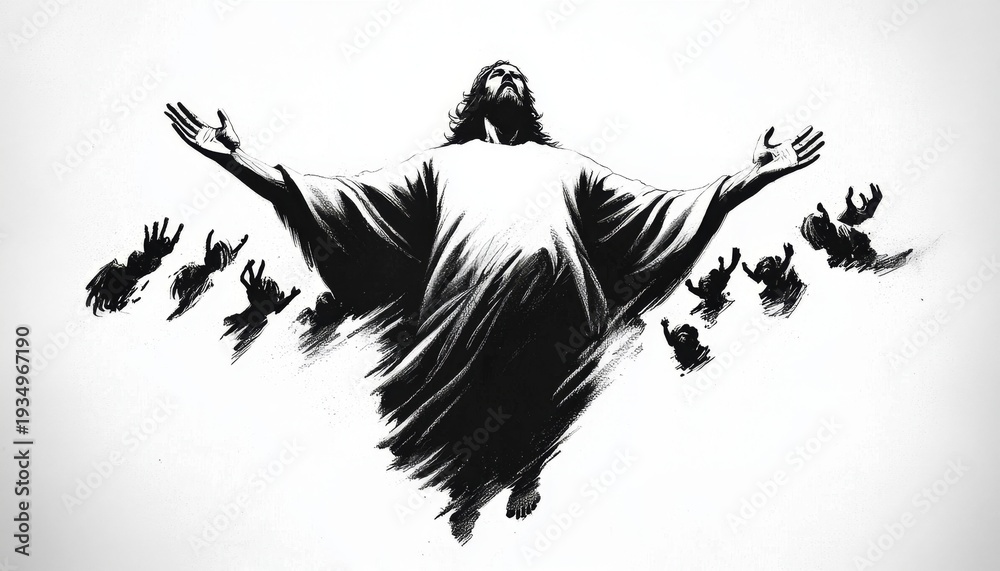 Fototapeta premium Charcoal Artwork Depicting the Ascension of Jesus Christ