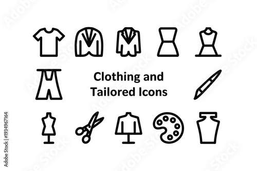 Clothing and tailored icons for fashion design and illustration