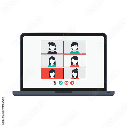 Virtual Team Meeting on Laptop Screen with Diverse Participants