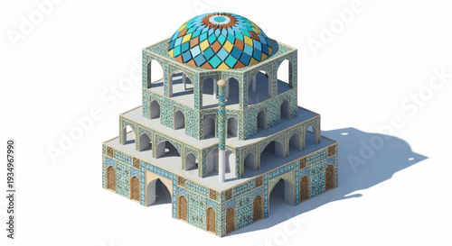 Ornate 3D rendered architectural structure with mosaic dome.