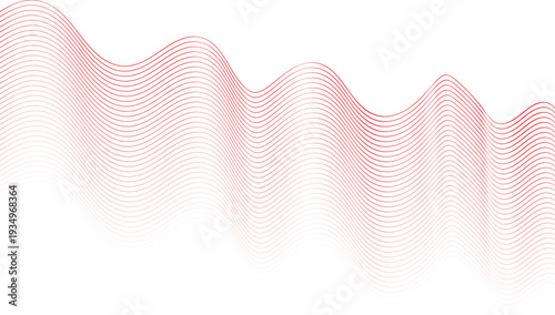 Flowing red wavy lines on a white background with gradient effect abstract wave