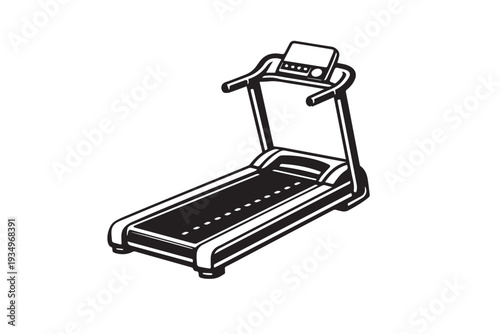 Simple black treadmill silhouette vector illustration isolated on white background. Minimal monochrome gym fitness equipment icon suitable for workout concepts, sports branding, fitness apps, gym prom