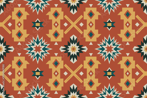 A vibrant geometric pattern illustration with star and diamond shapes