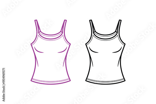 A tank top illustration with two identical black line art designs