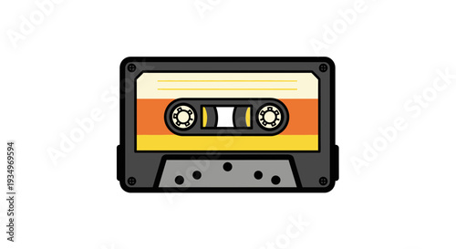 Retro audio cassette tape, vintage music storage for analog sound recording and playback