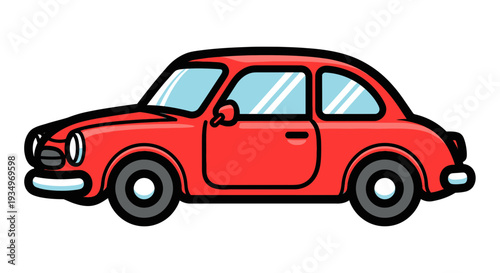 A retro red cartoon car in profile, perfect for automotive themes and playful designs