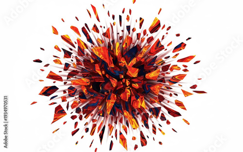 Vibrant explosion of colorful fragments radiating outward from a central point in a dynamic illustration