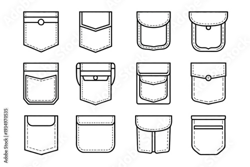 Pocket icon set with various styles and designs for illustration