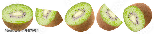 Quadro su tela half kiwi fruit and slices isolated, transparent PNG, Juicy fresh kiwi, Close-up