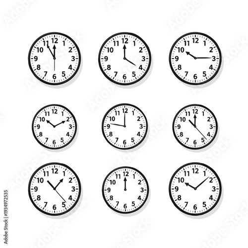 Set of clocks showing different times