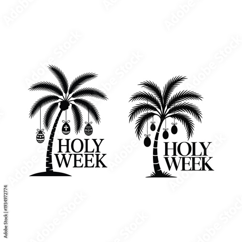Two palm tree with decorated Easter eggs hang symbolizing Palm “Holy Week”.