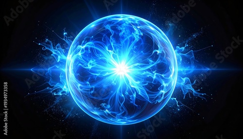 Wallpaper Mural A glowing blue orb with energy emanating from it on a black background Torontodigital.ca