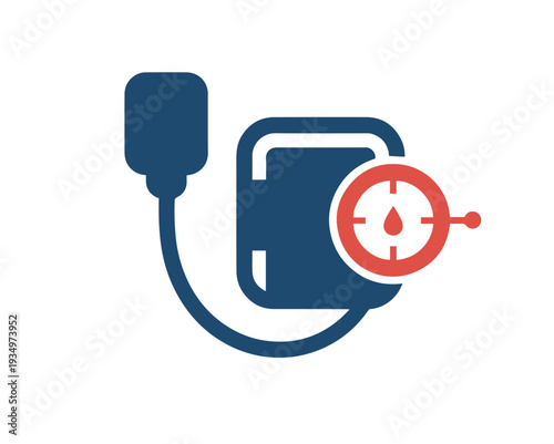 Blood pressure monitor icon with a target and blood drop symbol on a white background