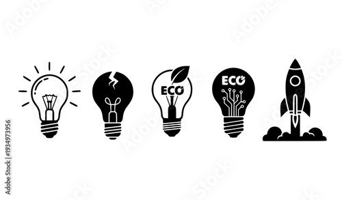 Creative Light Bulb Innovation Icon Set Vector Flat and Silhouette Concept Collection on White