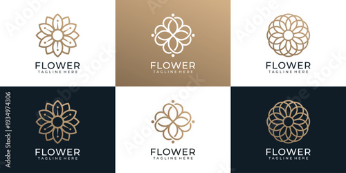 Set of minimalist fashion ornament logo flower spa yoga