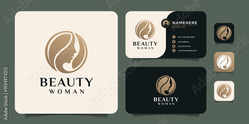 Beauty hairstyle woman face nature fashion silhouette logo design