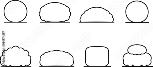 Black line of various cloud shapes on white background line black and white cloud types