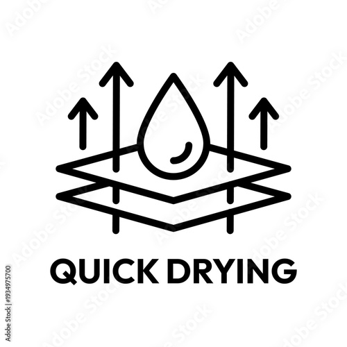 Quick dry icon set. Quick and fast clock dry wet clothes symbol. Quick dry label, logo, line, badge, sticker, circle, black vector, isolated illustration. Quick drying label product packaging design.